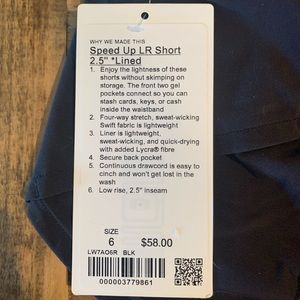 Brand new, never worn, lululemon speed up short